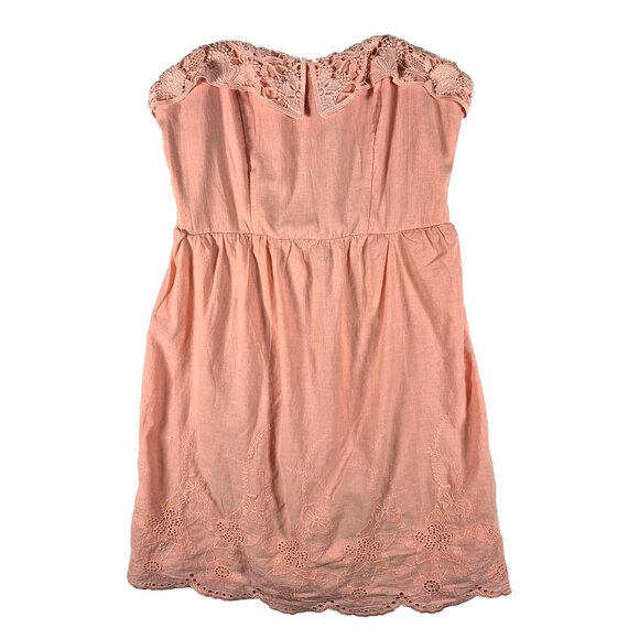 City Triangles Peach Strapless eyelet Mini Dress Belted Juniors 7 Boho - Picture 1 of 4